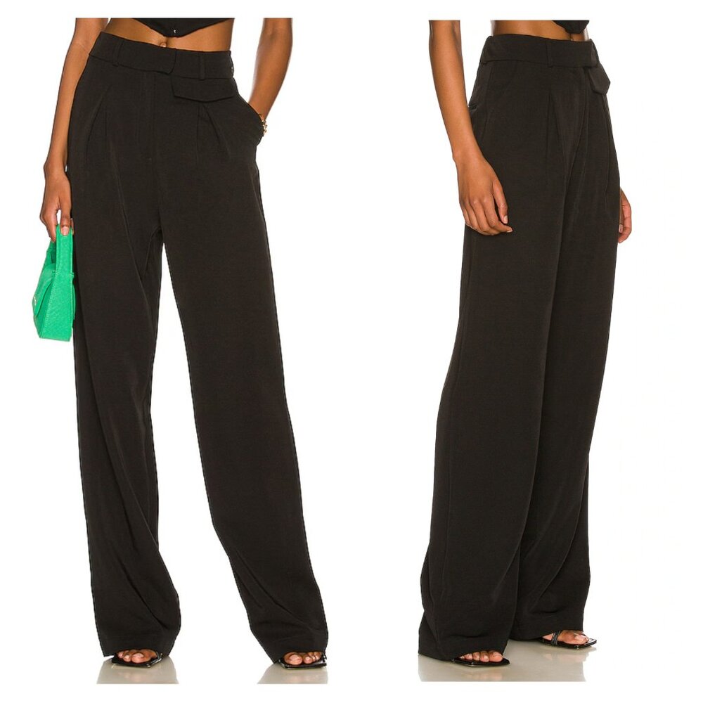 LPA Revolve Carlotta Pants Wide Leg High Waist Black size L Relaxed fit Career